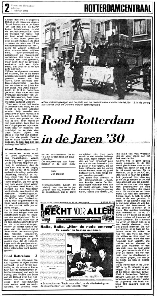 recensie Rood Rotterdam, Rotterdams Nieuwsblad 11-02-84